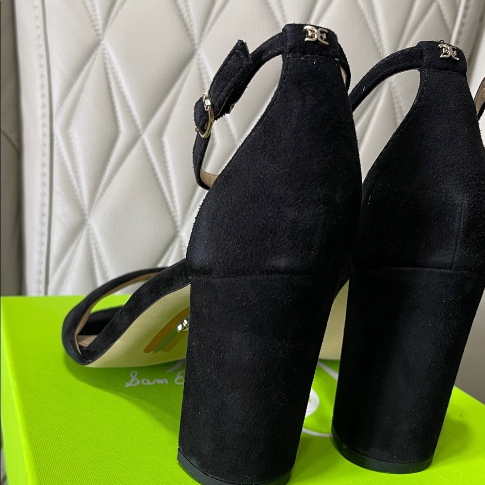 Sam Edelman Robyn Black Suede Ankle-Strap Block Heels - Picture 7 of 9